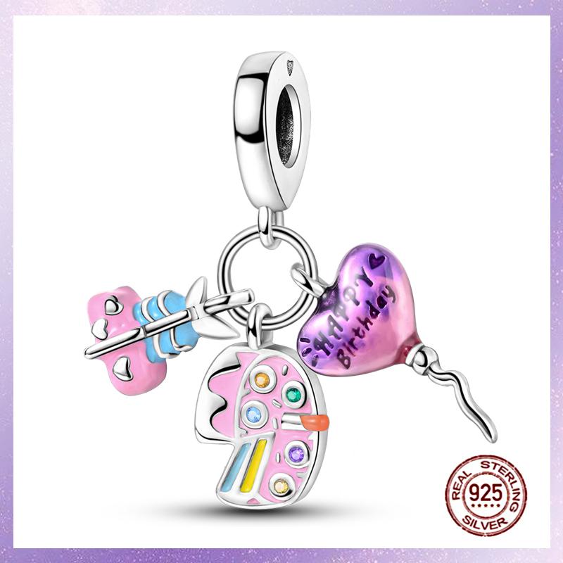 Фиолетовые Шармы Медный Fit Оригинальный Подвесной Браслет Бабочка Стекло Сердце Перо Клип Шарм Подвеска Светящаяся Бусина DIY Ювелирные Изделия