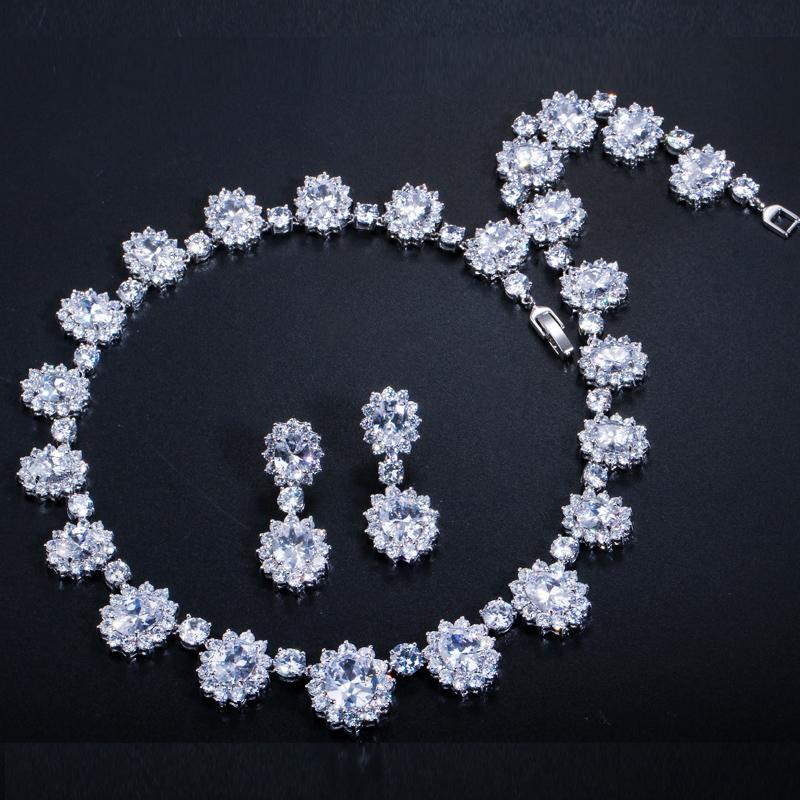 CMM High Quality Emerald Color Zirconia Women's Party Jewelry Earrings Necklace Set