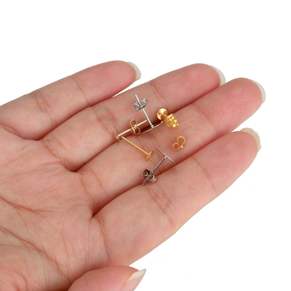 100pcs Stud Earrings Base Blank Post Ear Studs Base Set Pins With Ear Back Earring Plug for DIY Jewelry Making Findings Supplies