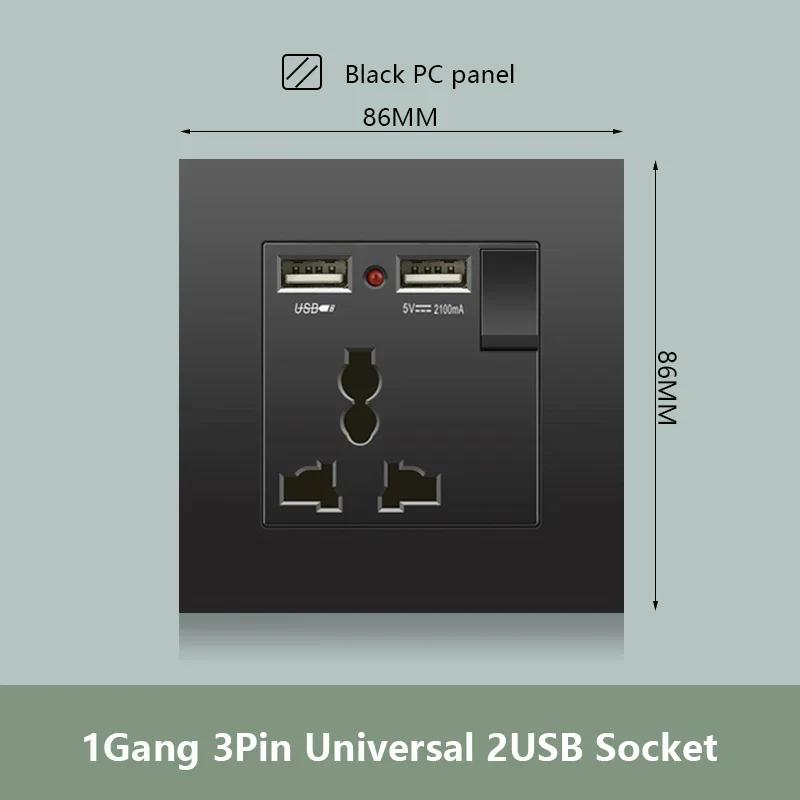 Черная настенная розетка UK 13A с USB Type C 18 Вт для быстрой зарядки, универсальная настенная розетка 220 В, электрический выключатель света
