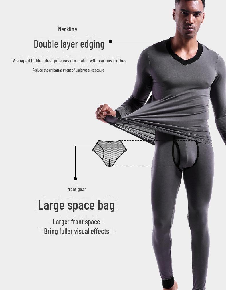 Мужской комплект термобелья с V-образным вырезом - тонкий, теплый базовый слой для осени/зимы