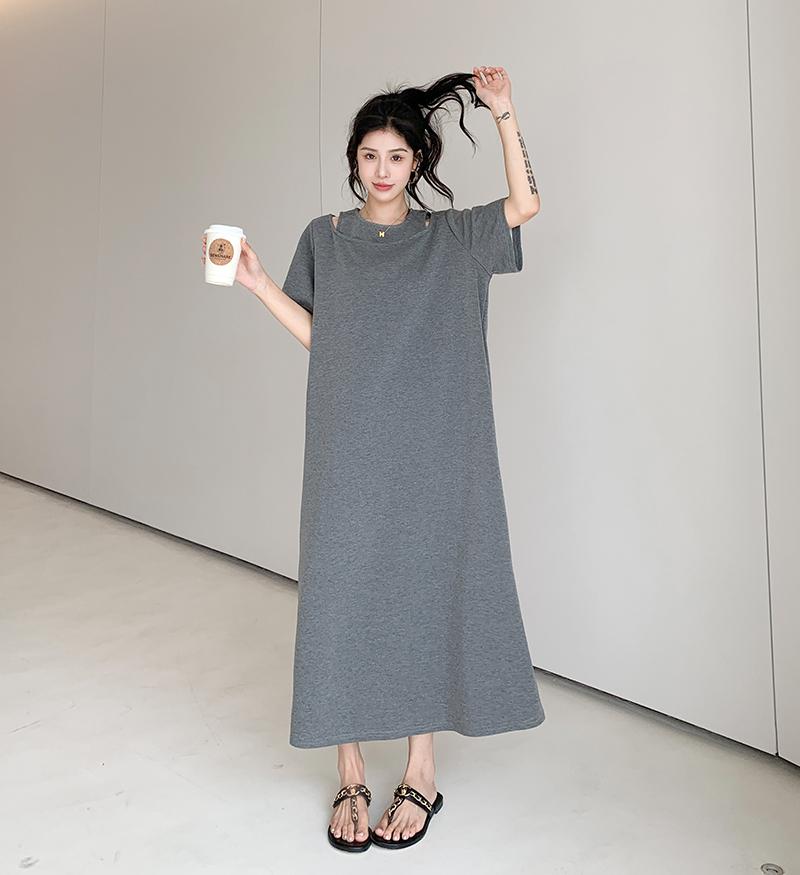 MODIQUE Лето Плюс Размер Женщины Свободные Универсальные Макет Из Двух Частей Минималистское Длинное Платье Женские Повседневные Оверсайз Сплошные Цвета С Короткими Рукавами О-Образным Вырезом Платья