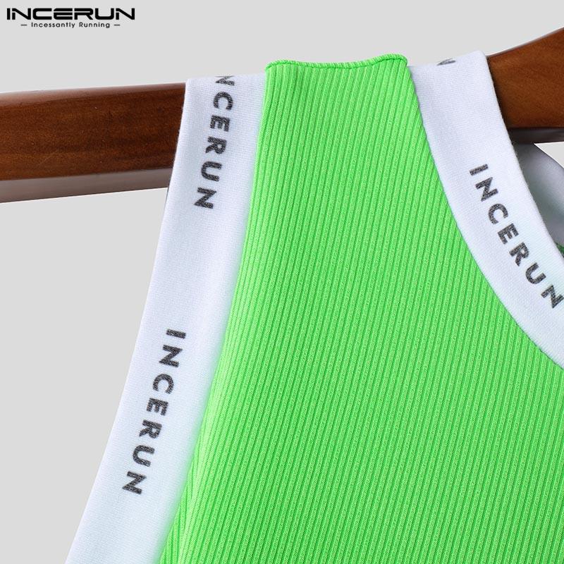 INCERUN Летние мужские спортивные майки без рукавов с принтом букв и спиной-борцовкой в рубчик, футболки