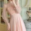 Soft Style French First Love Sweet Long Sleeve Pink Dress Elegant Princess Maxi Skirt