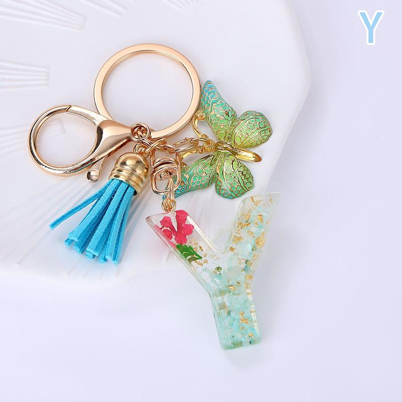 AZ Dreamy Sequin Letters Брелок для женщин Подвеска-бабочка с кисточками Инициал Брелок для кошелька Подвеска для сумок Амулеты Автомобильный брелок