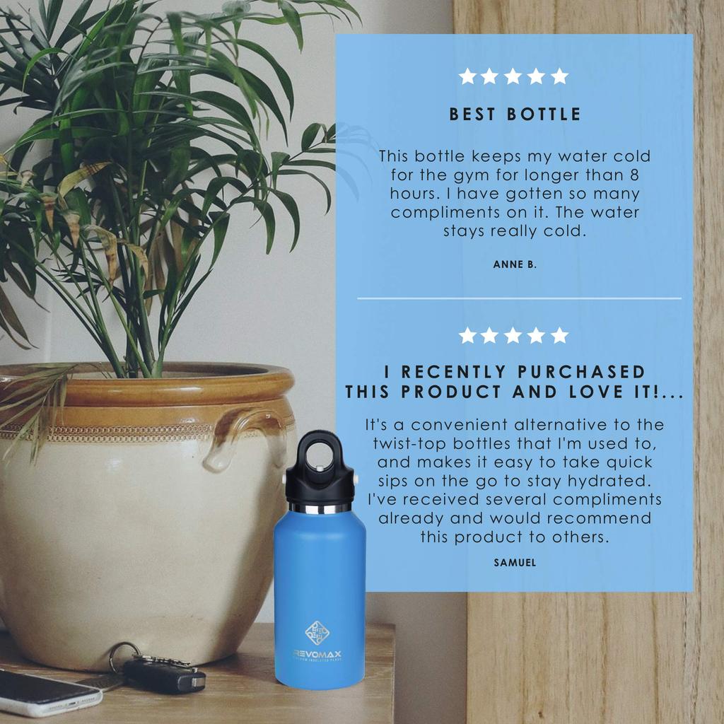 Officially Imported from Japan, Revomax2 Carbonated Vacuum Insulated Bottle, 12oz (355ml), Keeps Drinks Hot for 18 Hours, Cold for 36 Hours, Jewelry