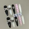 Y2K Spicy Girl Long Coffin Fake Nails Luxury Glitter Rhinestone Pearl Flower Metal Chain Press On Nails For Party