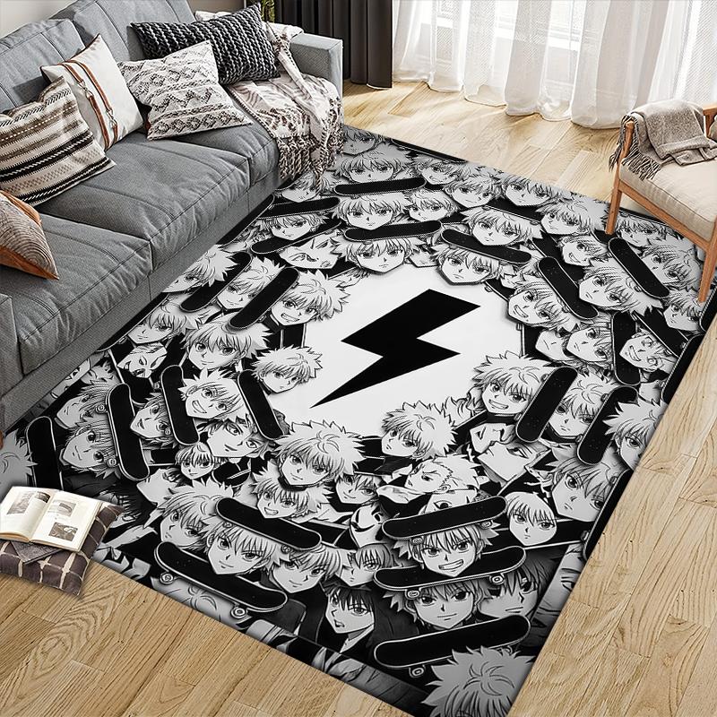 Killua Zoldyck Home Sofa Decoration for Living Room & Bedroom, Non‑Slip Play Flannel Floor Mat for Game Room