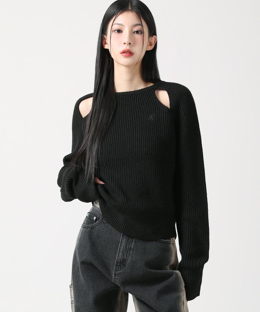 AVANDRESS Ribbed Cut-Out Knit Black