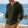 Мужская свободная повседневная футболка-henley с длинным рукавом, в американском стиле, плотная, с резинкой на манжетах и воротнике