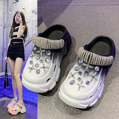 Пещерная обувь женская летняя модная верхняя одежда тяжелая промышленность высокий класс легкая роскошь универсальная с градиентным цветом стразы толстая подошва увеличивающая рост c