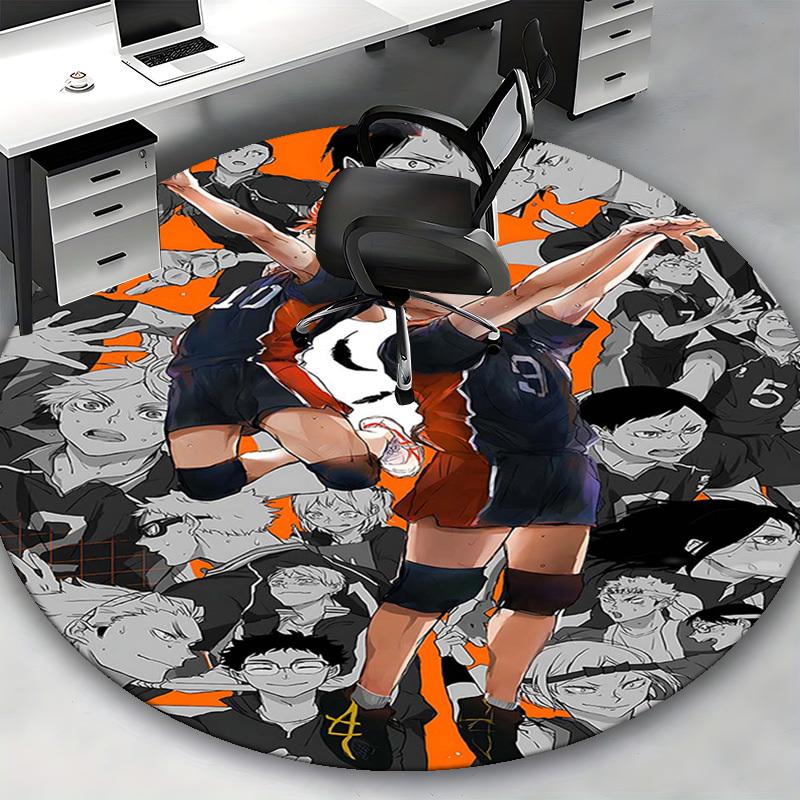 1 шт. Круглый ковер с дизайном из аниме Haikyuu - Коврик под офисное кресло, Нескользящий ковер для домашнего декора, Сезонный подарок, Подходит для офиса, гостиной