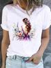 (Asian Size) T Shirt Fashion Lovely Flower Trend Cute Female Graphic Casual Short Sleeve T-shirts Tee Women Print Lady Top Clothing