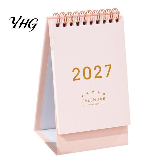 Simple Table Calendar 2027 Desk Calendar, Standing Flip Desktop Minimalist Gold Foil Cover Academic Year Monthly Planner, Thick Paper for Note Taking,