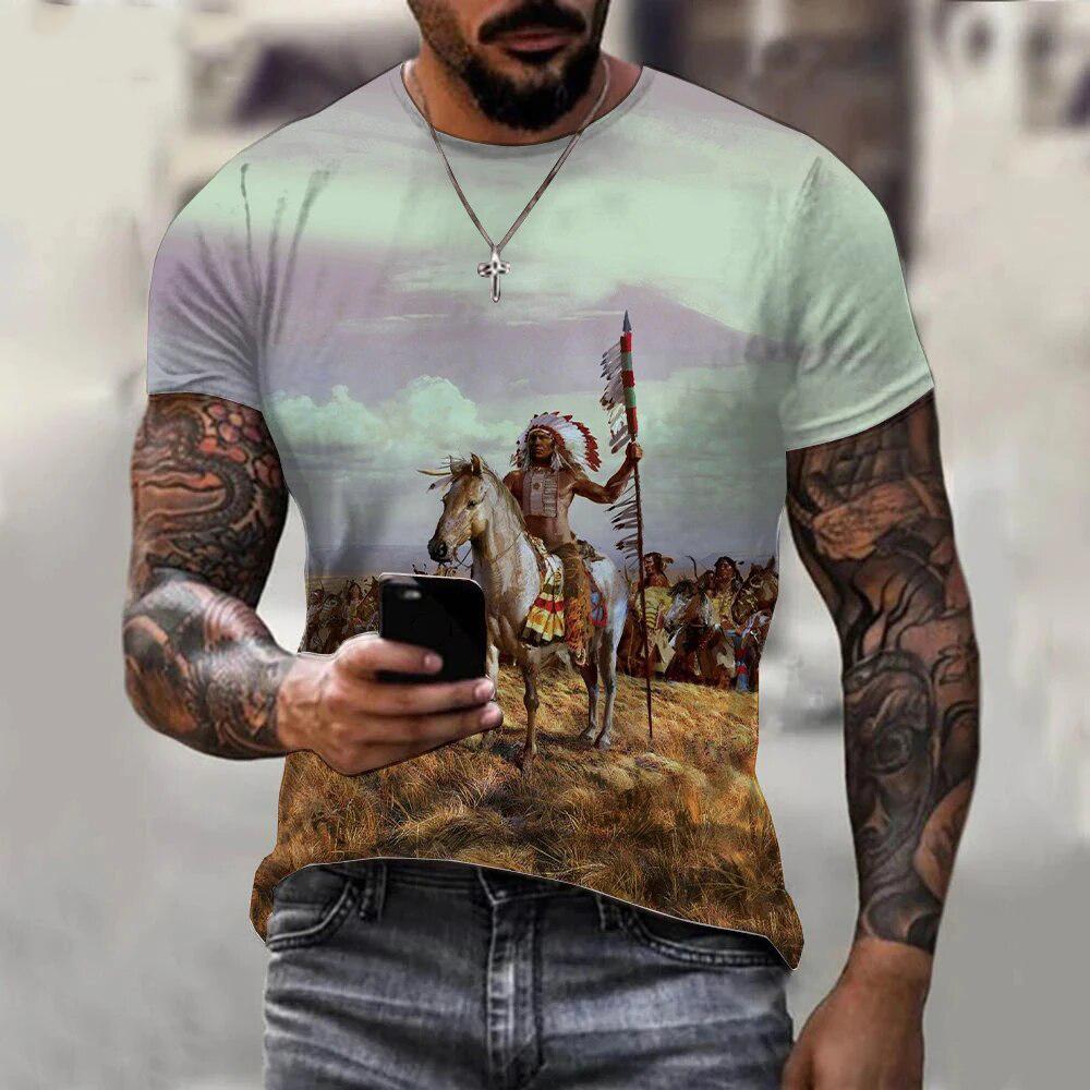 Летние футболки с 3D принтом индейцев, уличная одежда для мужчин и женщин, модная футболка большого размера с короткими рукавами, детские футболки с круглым вырезом, топы, одежда