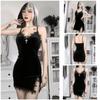 Gothic Goth Dark Cross Black Mini Dress Vintage Sexy Spaghetti Strap High Waist Slit Party Club Women Dress