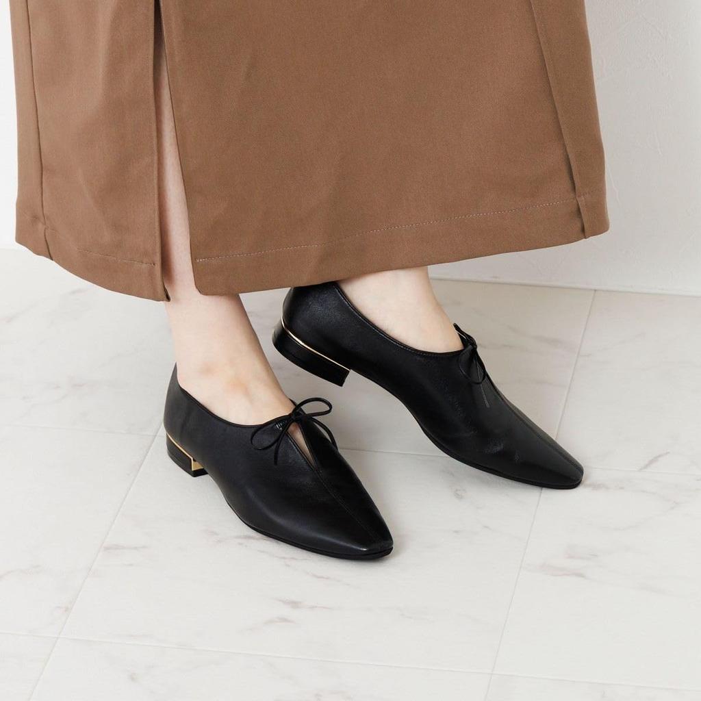 HIMIKO Himiko Туфли-лодочки с разрезом спереди и лентой, Черные, Размер 651312, Низкий каблук, Натуральная кожа, Мягкая стелька, Размер 245