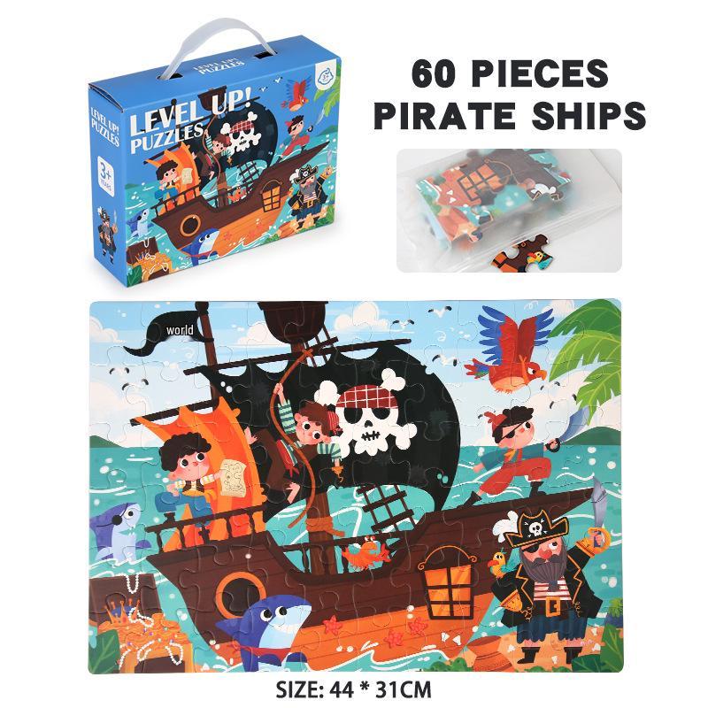 3+ Six-in-One Wooden Puzzle Box: Solid Wood Educational Toy for Girls and Boys, 60 Pieces