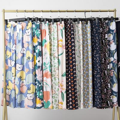 Пижамные брюки из хлопкового шелка, женские летние тонкие антимоскитные широкие брюки, однотонные, для отдыха на открытом воздухе, для дома, с принтом, пляжные брюки Nine-minute