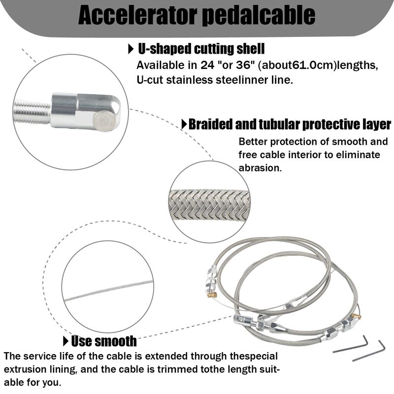 24/36 inch Throttle Gas Cable Kit Stainless Steel Braided For 97-07 Chevrolet/Chevy LS1 Engine 4.8L 5.3L 5.7L 6.0L