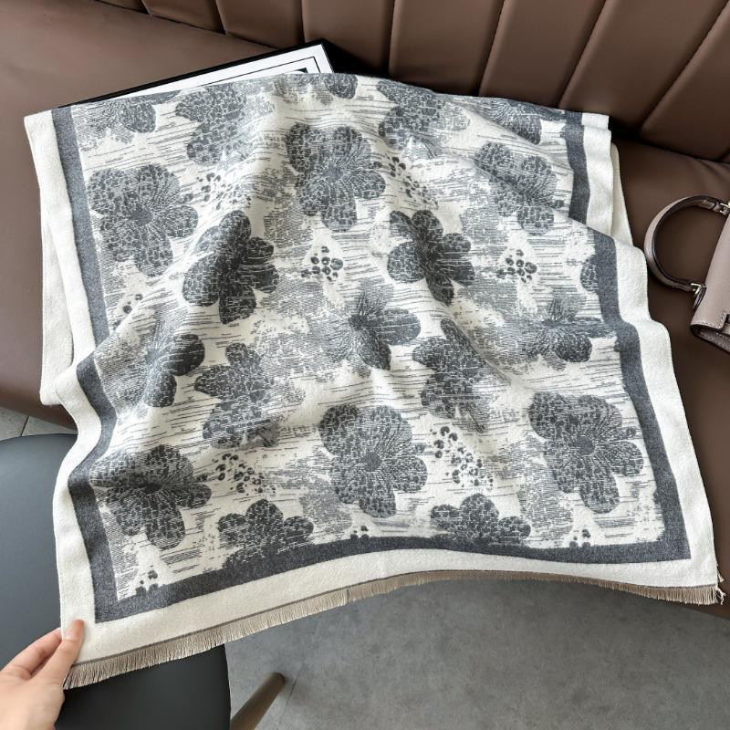 Landscape painting imitation cashmere scarf women's high-end office air-conditioned room thickened warm long trendy scarf