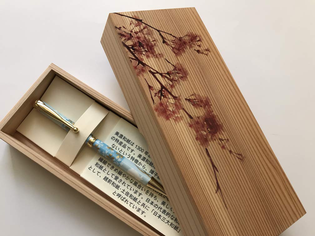 В кедровой подарочной коробке Mino Washi Pen Ichimatsu Light Yuzen Pattern Сделано в Японии [Поставляется в коробке! ] [Кролик синий] TM-1600-BL