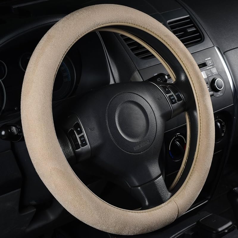 CAR PASS Car Steering Wheel Cover,14.5-15 Inch Gray Faux Suede Universal Memory Foam Auto Steering Wheel Covers Breathable Anti-Slip Odorless