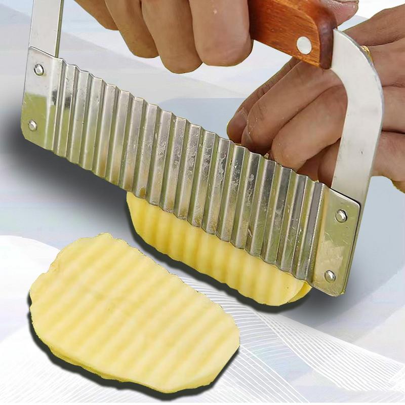 Кухонный нож для резки, нож для жарки, прочный волнистый нож для резки с деревянной ручкой, кухонный слайсер для французской нарезки, режущий инструмент для