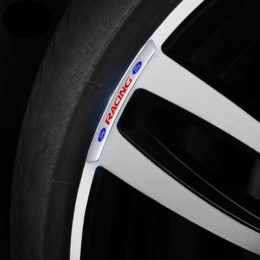 BHSP3 4Pcs Car Wheel Tire Rim Sticker Decor Accessories For Ford Focus Mk2 MK3 MK7 MK4 Fiesta Ranger Mustang Kuga Mondeo Explorer GTD