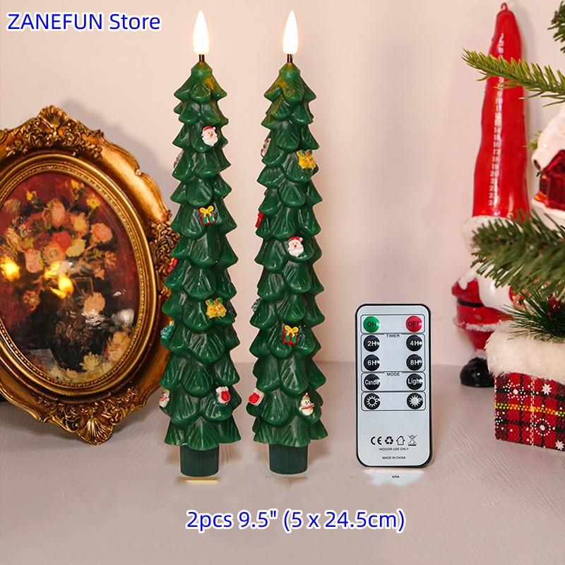 Christmas Tree LED Candles Flameless Green Led Candlesticks with Timer Remote Christmas Tree 3D Flickering LED Flameless Candles