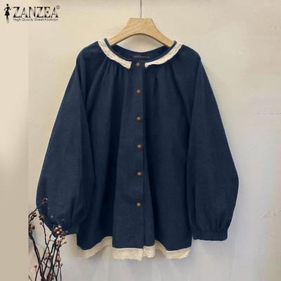 Женская повседневная кружевная блузка с круглым вырезом и длинным рукавом