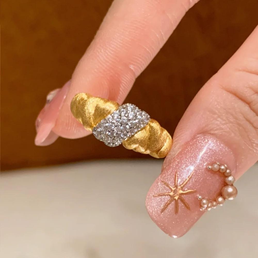 Vintage Brushed Bread Ring Minimalist Luxury Puff Baguette Heart Brushed Diamond Womens Ring