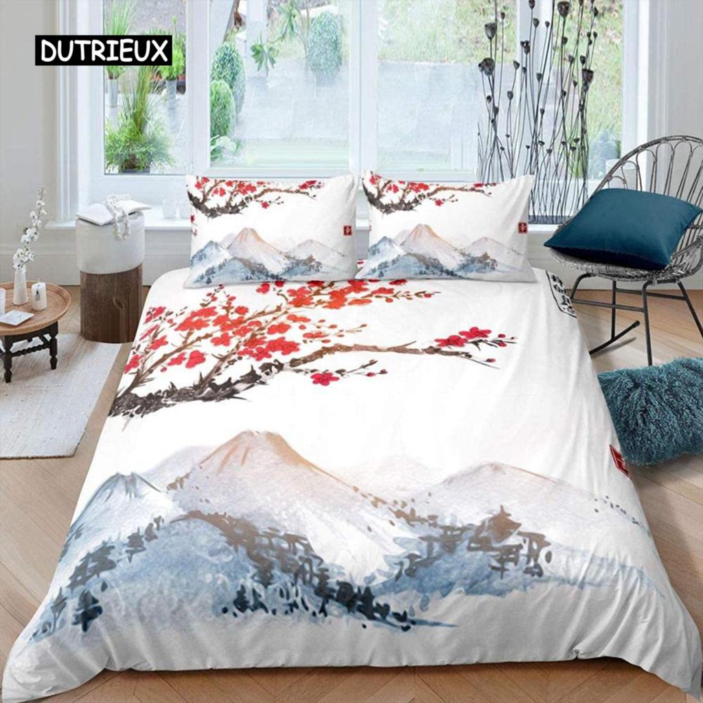 Набор пододеяльников в японском стиле для девочек, полиэстеровое крепление, пододеяльник Fuji, пододеяльник с цветком вишни, чернилами, ручная роспись