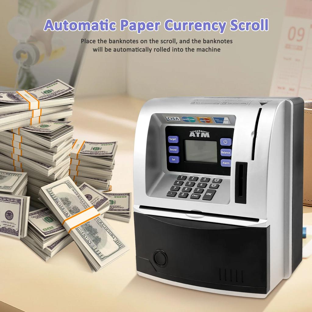 Банкомат Копилка Автоматический Мини-сейф Монеты Наличные Сбережения Коробка для денег Цифровой Электронный Модернизированный Говорящие Копилки Детские Подарки