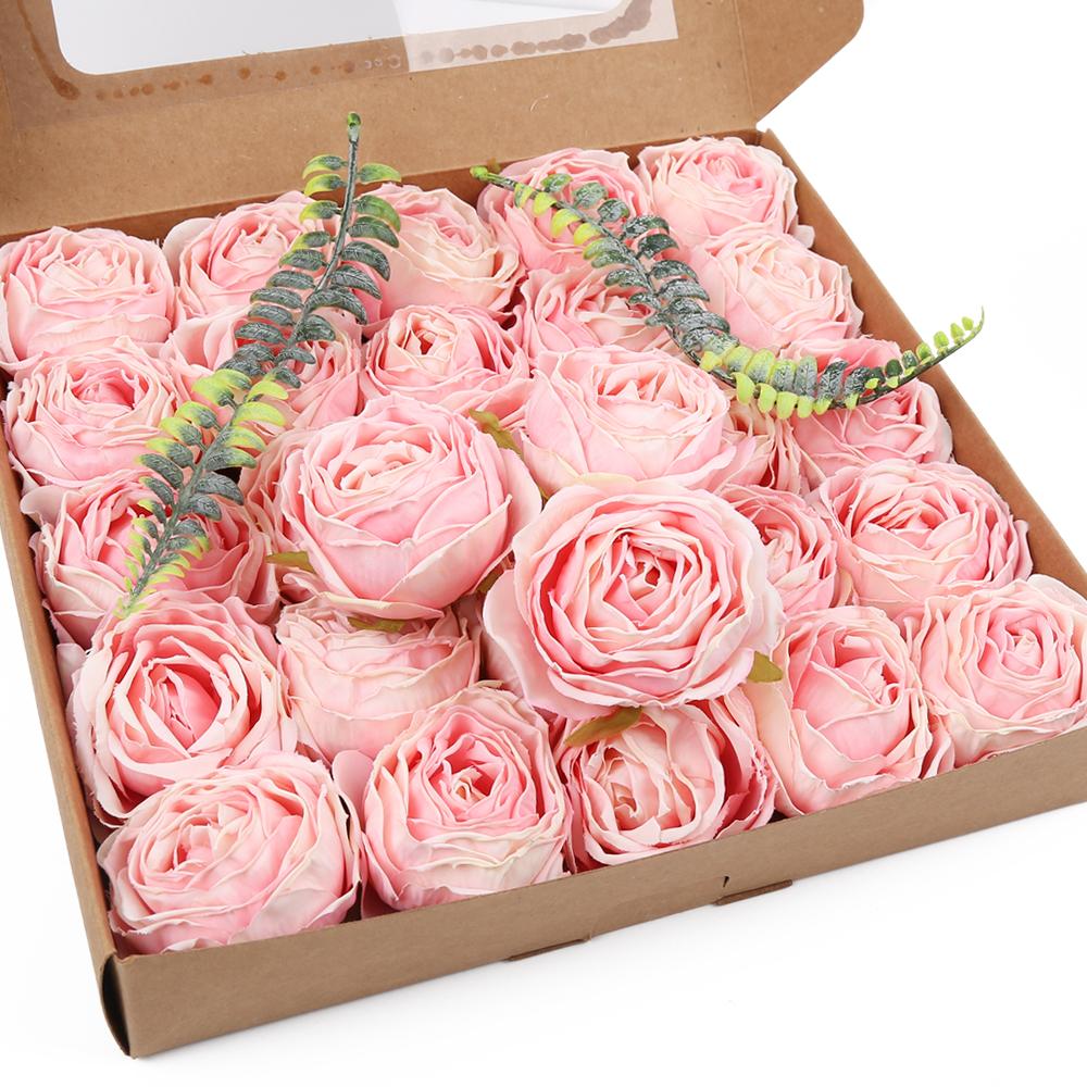 25 Pieces White Rose Artificial Flower Head Vintage Dried Flower Artificial Rose Head Silk Fake Rose for Wedding Centerpiece Decoration