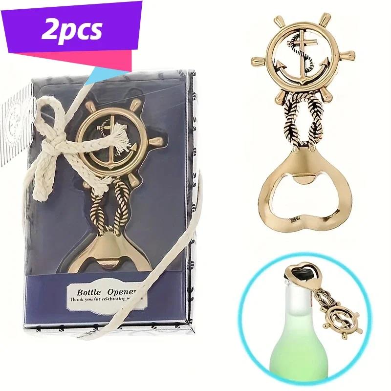 2pcs New Design Ocean Series Bottle Opener Exquisite Party Gifts Retro Anchor and Rudder Combo Beer Openers Tools Bar Gadgets1