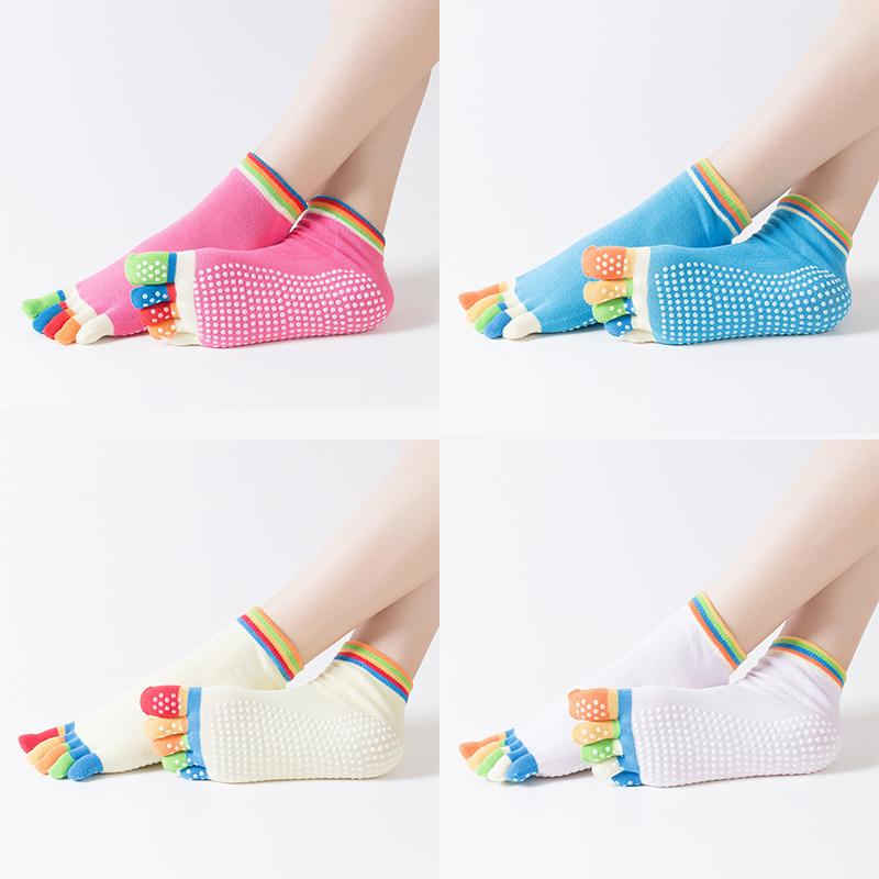 1Pair Candy Color Yoga Socks Rainbow Five-Toe Split Professional Non-Slip Dance Socks Yoga Dancers Socks Indoor Training Socks