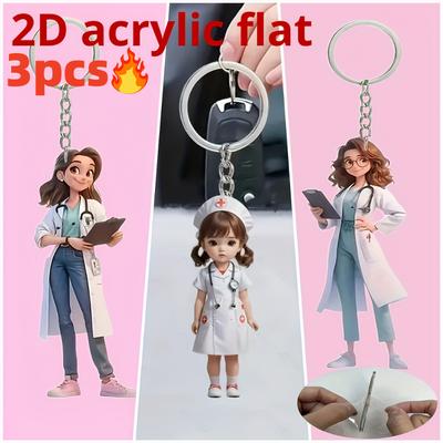 Прекрасная медсестра, 3 шт., 2D плоский акрил, украшение, подходит для брелока, рюкзака, медсестры, Рождества, Хэллоуина