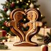 Unique Wood Art for Home Wooden Animal Ornament with Stable Base, Double Layer Carved Figurine, Gingerbread Man Owl Fox Penguin Statues Heart