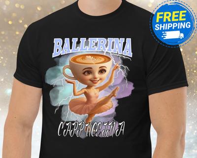 Футболка Ballerina Cappuccina 90-е Bootleg Rap Итальянский Brain Rot Кофейный Мем Унисекс Унисекс Футболка