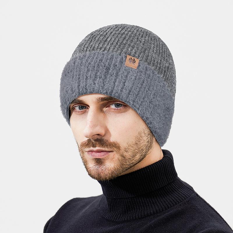Winter Velvet Neck Cap Two-Piece Men's Outdoor Cold-Proof Warm Ear Protection Wool Knitted Hat