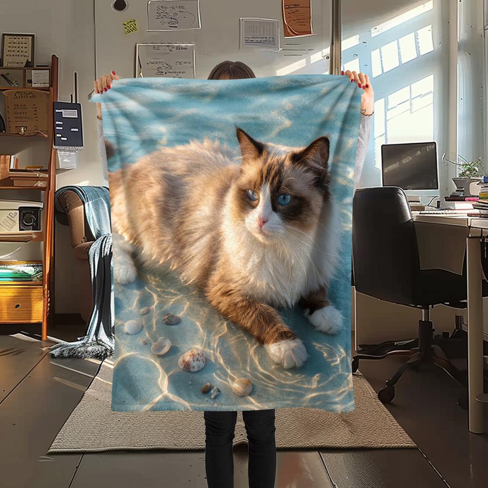 Sea water puppy kitten Print Flannel Blanket,High quality Comfortable for All Seasons,Home Decor,Warmth and Comfort,Perfect for Christmas Gifts