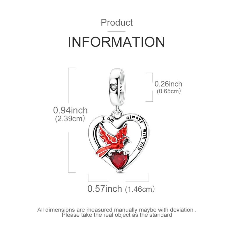 Original 925 Sterling Silver Bead Charms Red Heart Cardinal Bird Pendant Fit Original Bracelet For Women DIY Jewelry Gift