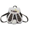 Cartoon Plush Backpack With Checkered Pattern And Storage For Women And Men