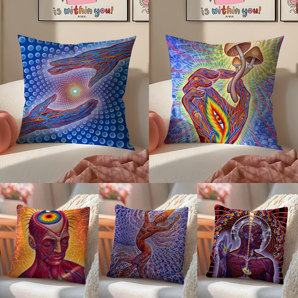 Alex gGrey art Pillow Case DoubleSided Plush Sofa Cushion Covers Organic Breathable Invisible Zipper