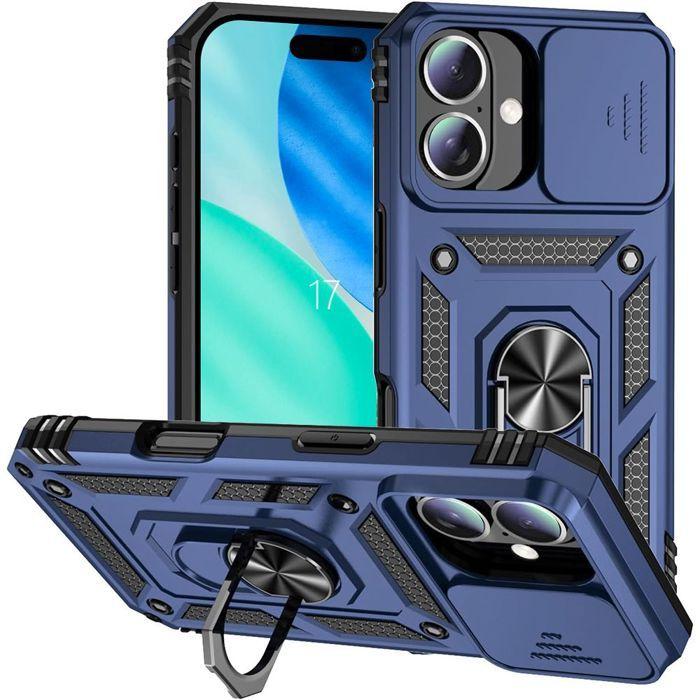 Coque de protection pour iPhone 17 - MARQUE - Modèle - Antichoc - Support anneau rotatif - Bleu Marine