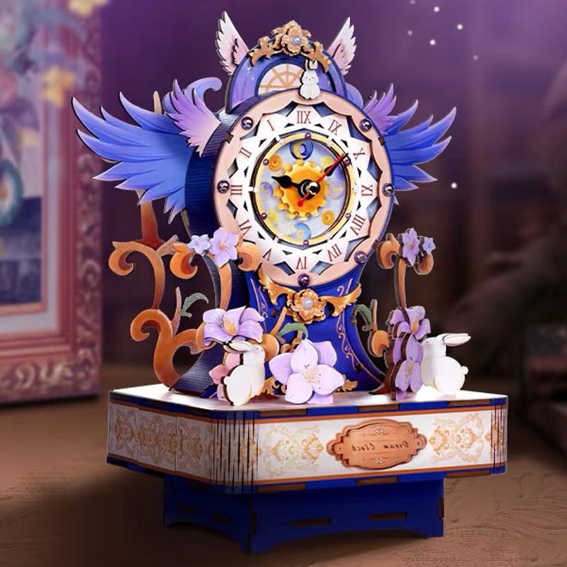 DIY Dream Fantasy Clock Music Box Wooden Model Building Kits Assembled 3D Jigsaw Puzzles Can Move for Friends Gifts Home Decor