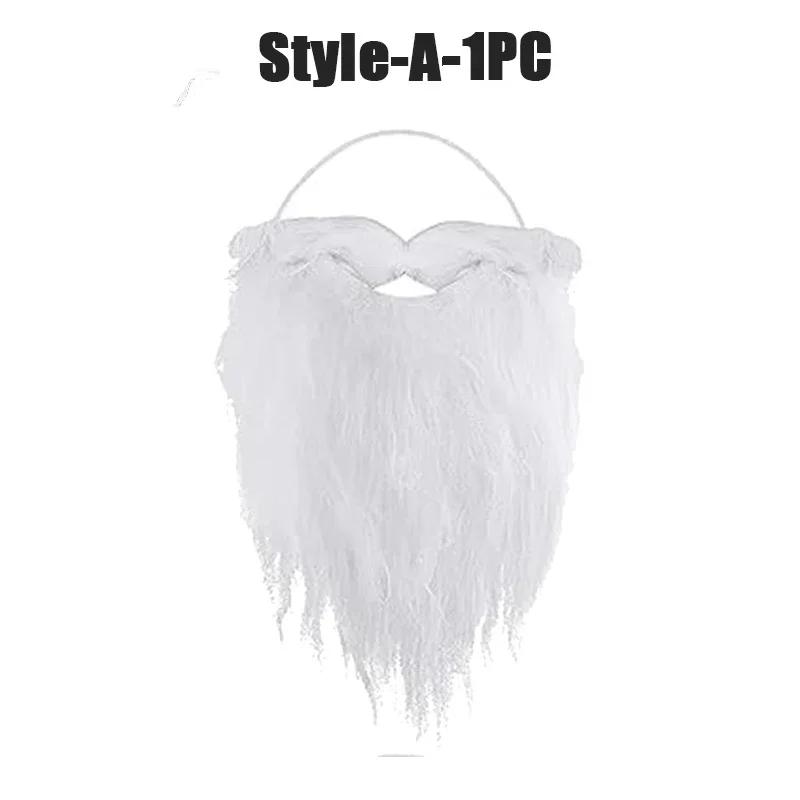 White Santa Claus Beard Adjustable Fake Curly Costume Prop Christmas Theme Dress Up Accessory Holiday Party Supplies for Adults