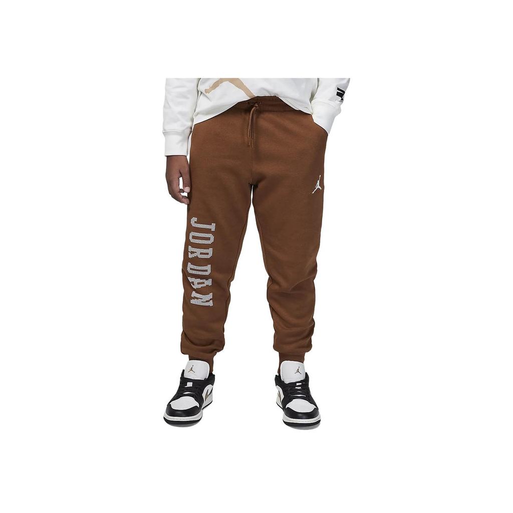 Jordan MJ Essentials Member Letter Tie Casual Ribbed Cuff Fleece-Lined Knit Sweatpants Kids Bottoms Light-British-Tan FV5650-281