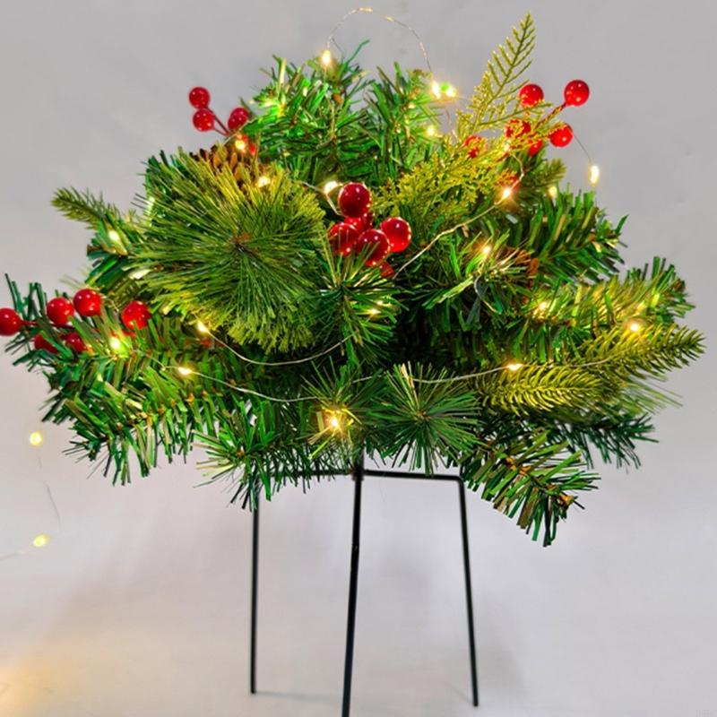 2Pcs Realistic Pine Christmas Tree Decorations With LED Lights And Durable Metal Base For Festival Display